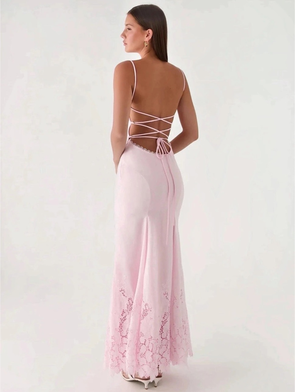 Peppermayo Esenia Maxi Dress Lace Trim Pink US 4